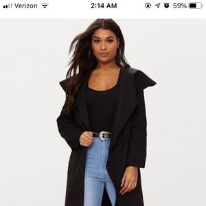 Black oversized waterfall belted coat